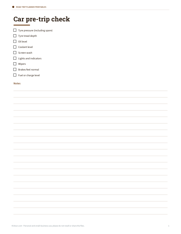 Preview of Printable Car Pre-Trip Check