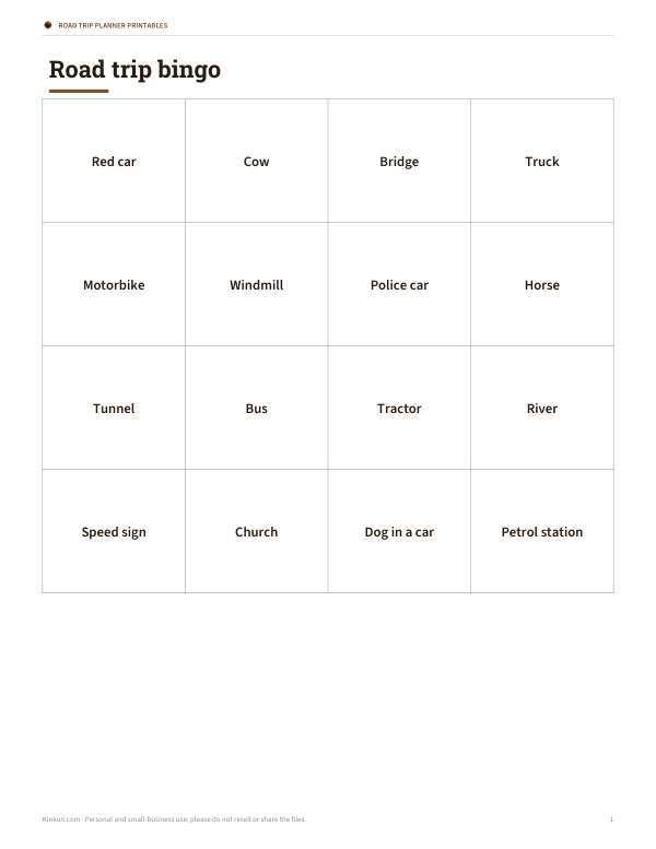 Preview of Printable Road Trip Bingo
